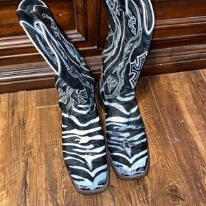 Nocona Zebra Square Toe Boots Size 8.5 B